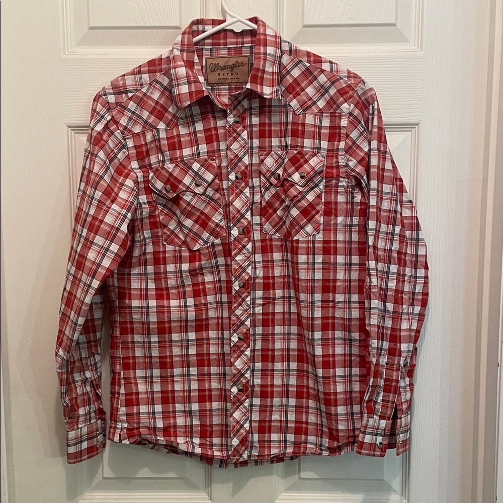 Wrangler Kids Red and White Plaid Button Down Shirt